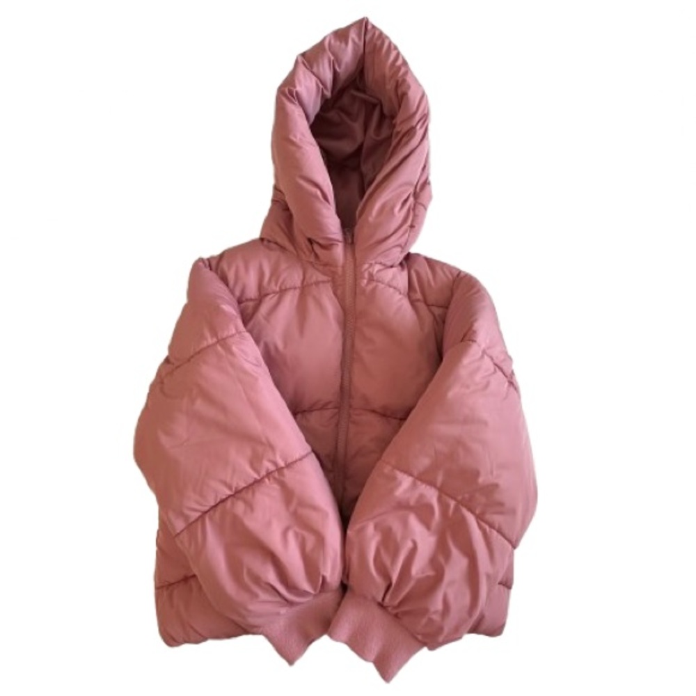 Sugar & Jade Girl's Small Dusty Pink Zip Up Short Puffer Jacket with Hood